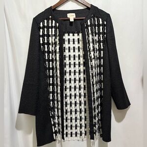 CHICO'S Black & White Mixed Fabric Single‎ Hook Closure Jacket Size 0 (small)